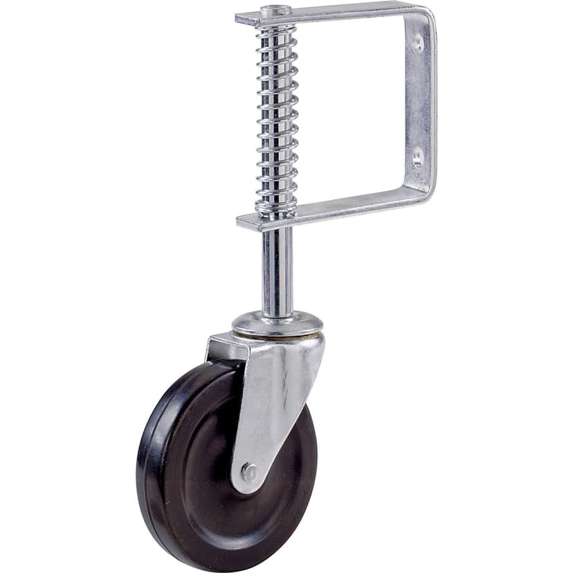 Shepherd Hardware Rubber Swivel Gate Caster with Spring Loaded Bracket, 125-lb Capacity, Black, 4-in
