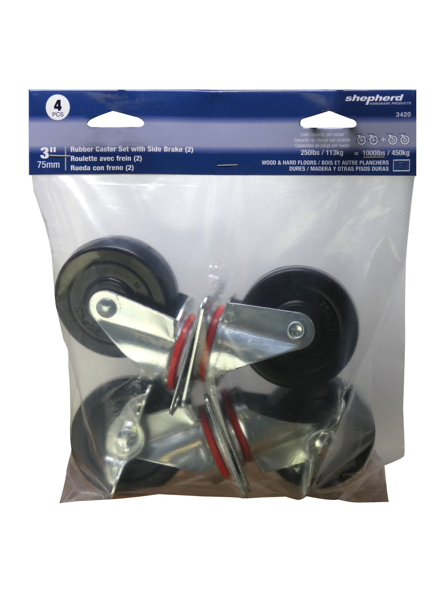 Light Duty Casters 2-Swivel & 2-Break, 3-in, 4-pk