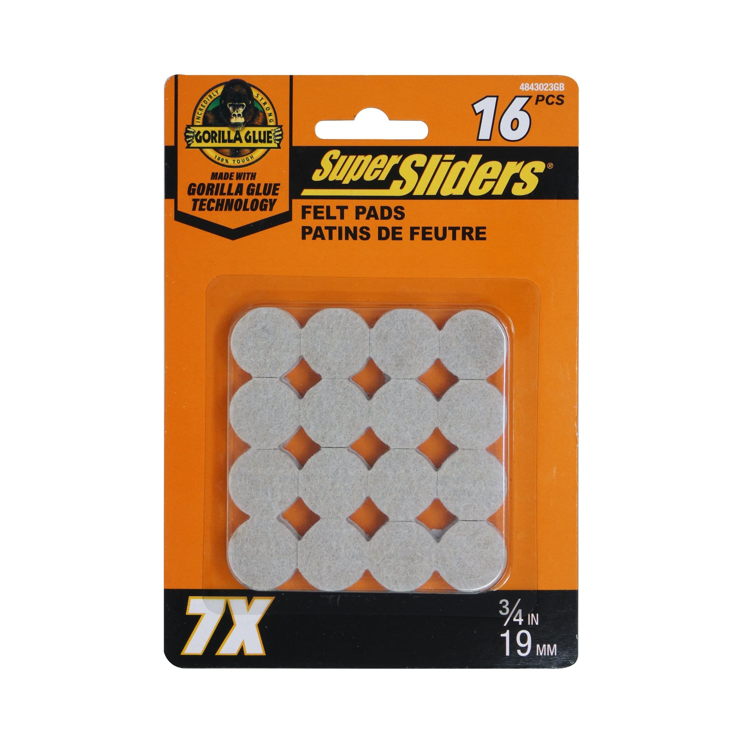 Super Sliders Felt Pads with Gorilla Glue, Beige, 0.75-in, 16-pk