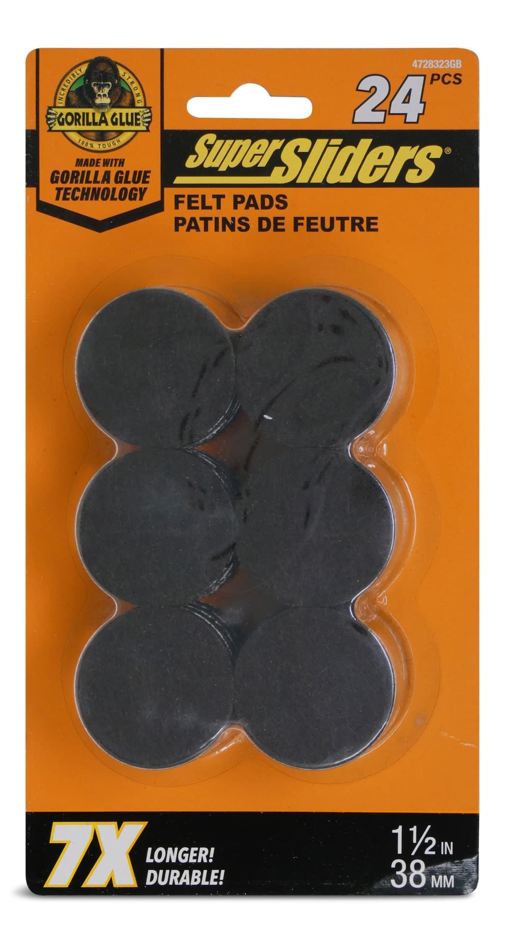 Super Sliders Felt Pads with Gorilla Glue, Brown, 0.5-in, 24-pk