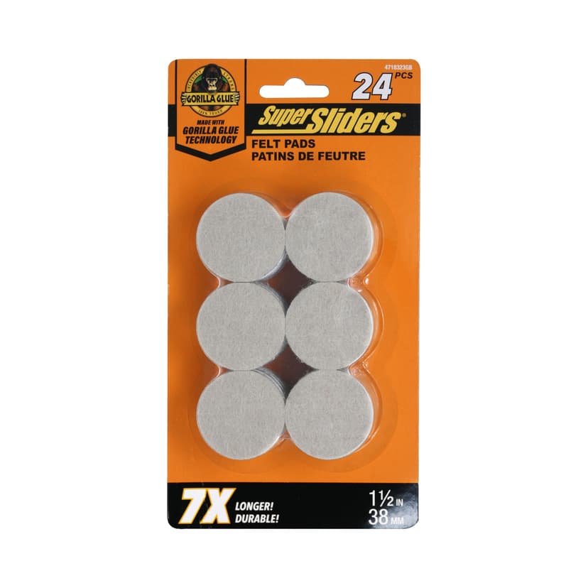 Super Sliders Felt Pads with Gorilla Glue, Beige, 1.5-in, 24-pk