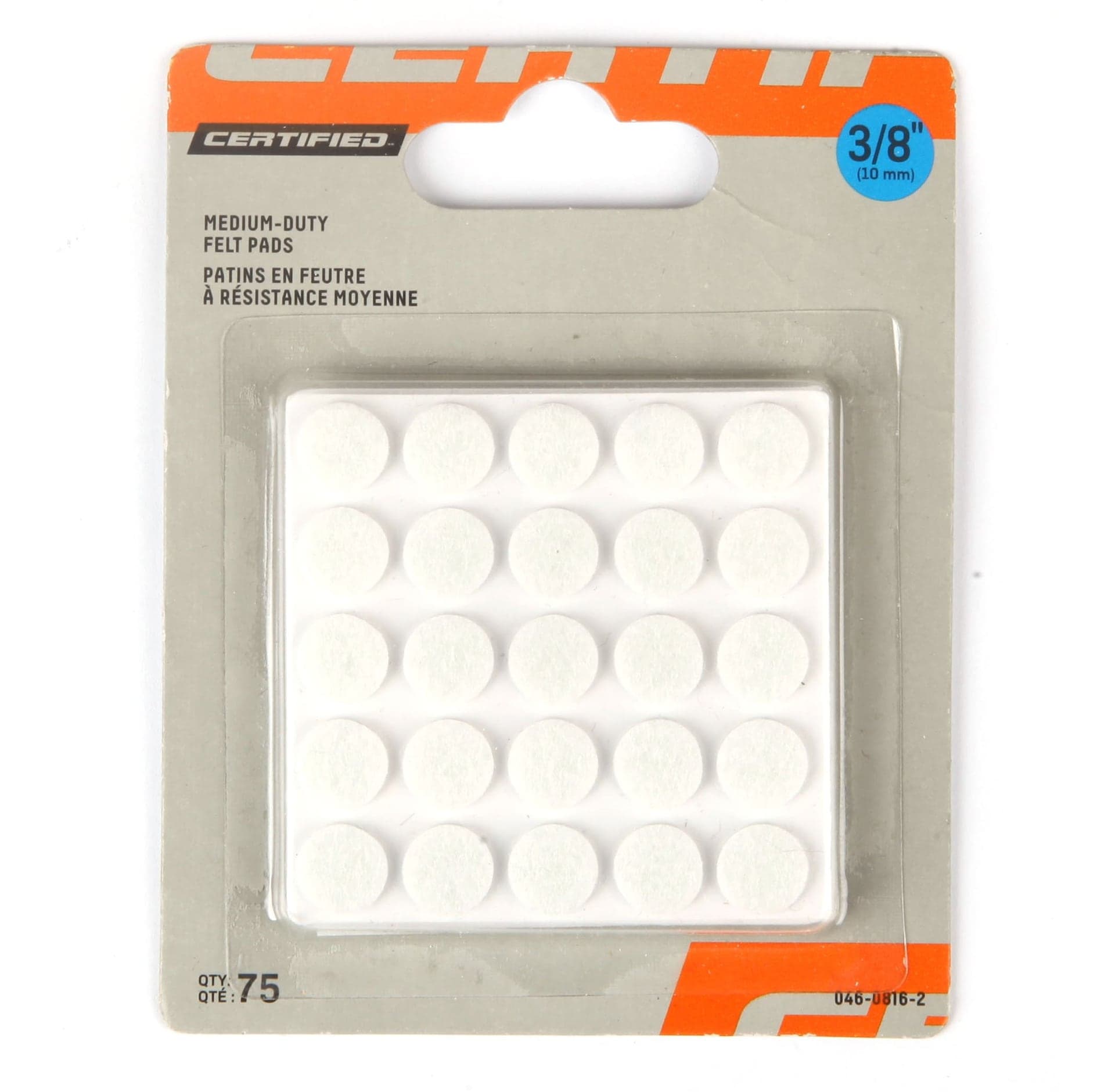 Certified Medium Duty Felt Pads, WAll and Surface Protection, 3/8-in, White, 75-pc