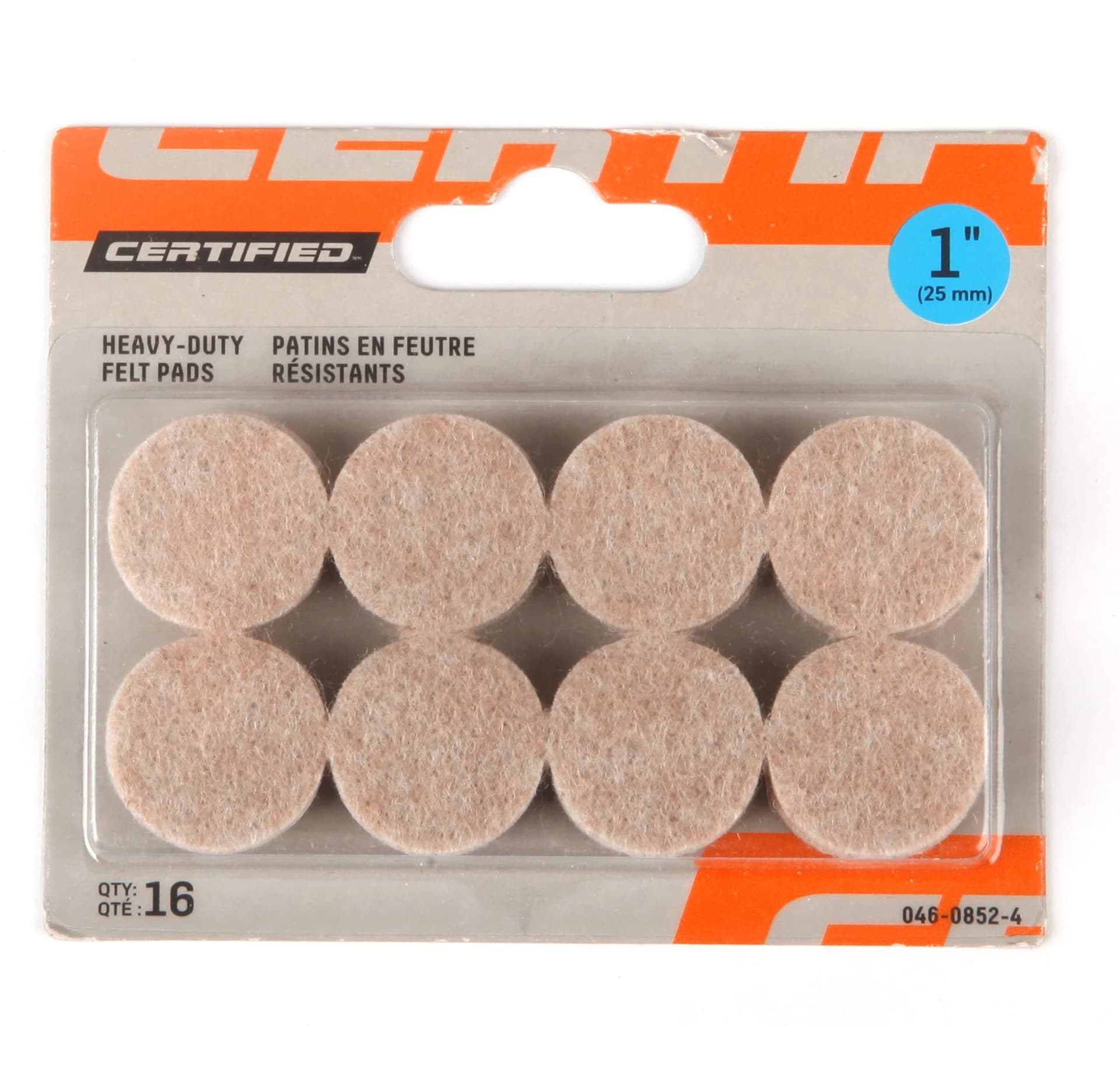 Certified Heavy Duty Felt Furniture Pads, Self-Adhesive, 1-in, Beige, 16-pc