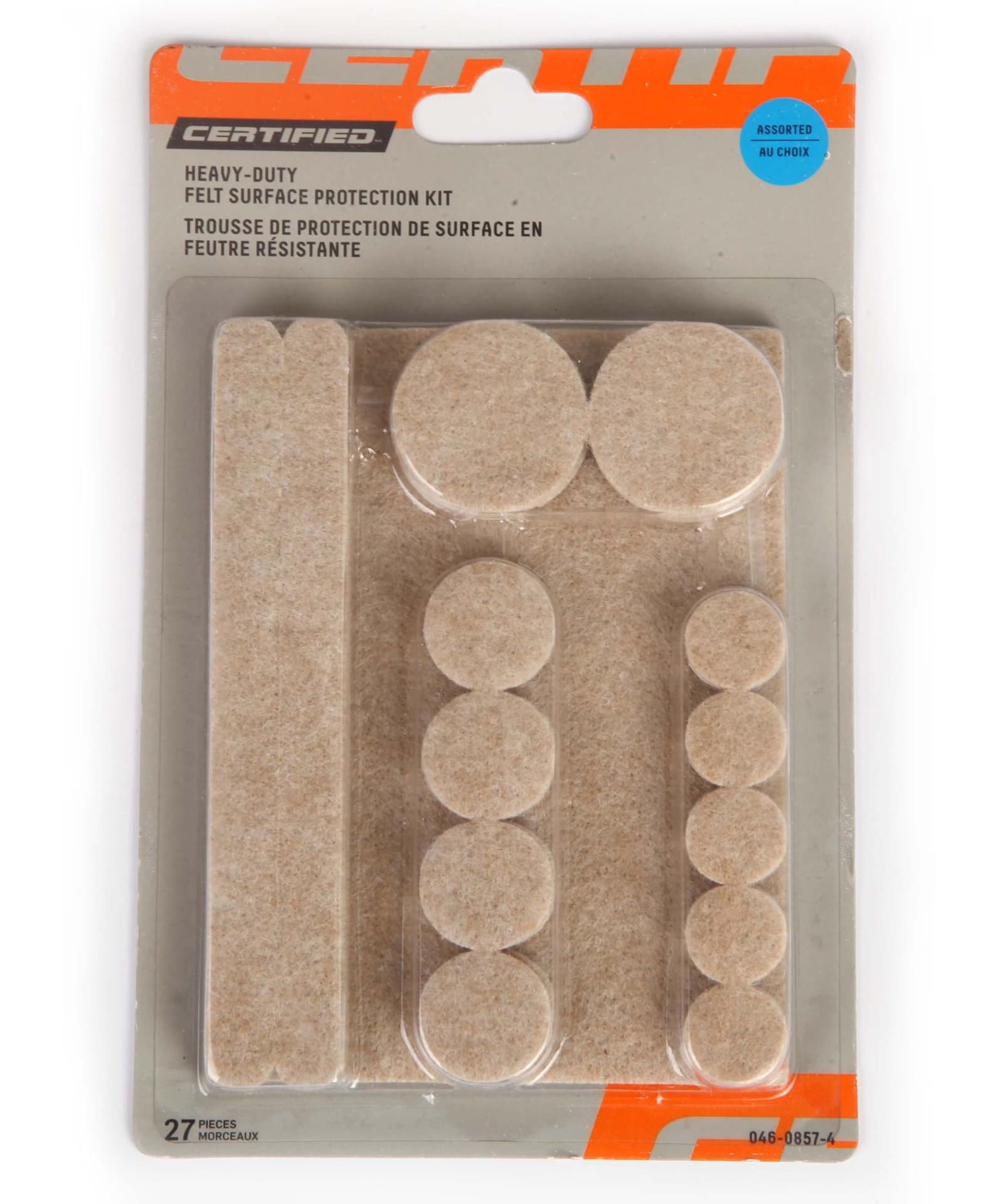 Heavy Duty Assorted Felt Pad Kit, Surface Protection, Self-Adhesive, Beige, 27-pc