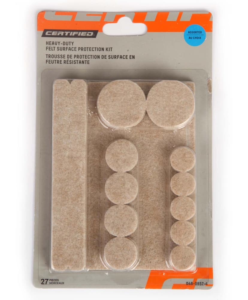 Heavy Duty Assorted Felt Pad Kit, Surface Protection, Self-Adhesive, Beige, 27-pc