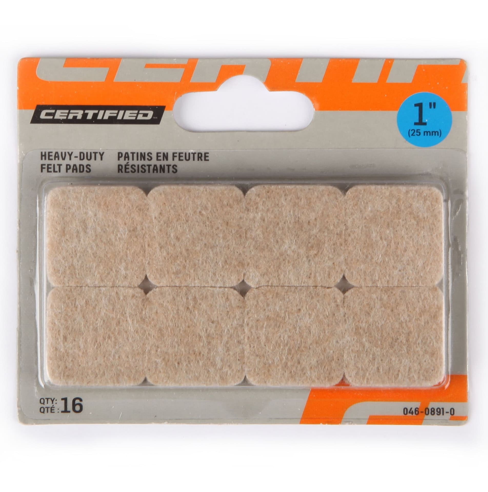 Likewise Square Heavy Duty Felt Pads, Self-Adhesive, Surface Protection, 1-in, Beige, 16-pc