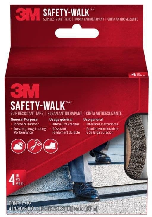3M Slip Resist Tape, Fine Textured, Vinyl Surface, 4-in x 15-ft, Black