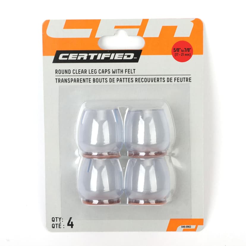 Certified Round 17-21MM Clear Leg Caps with Felt, 4-pk