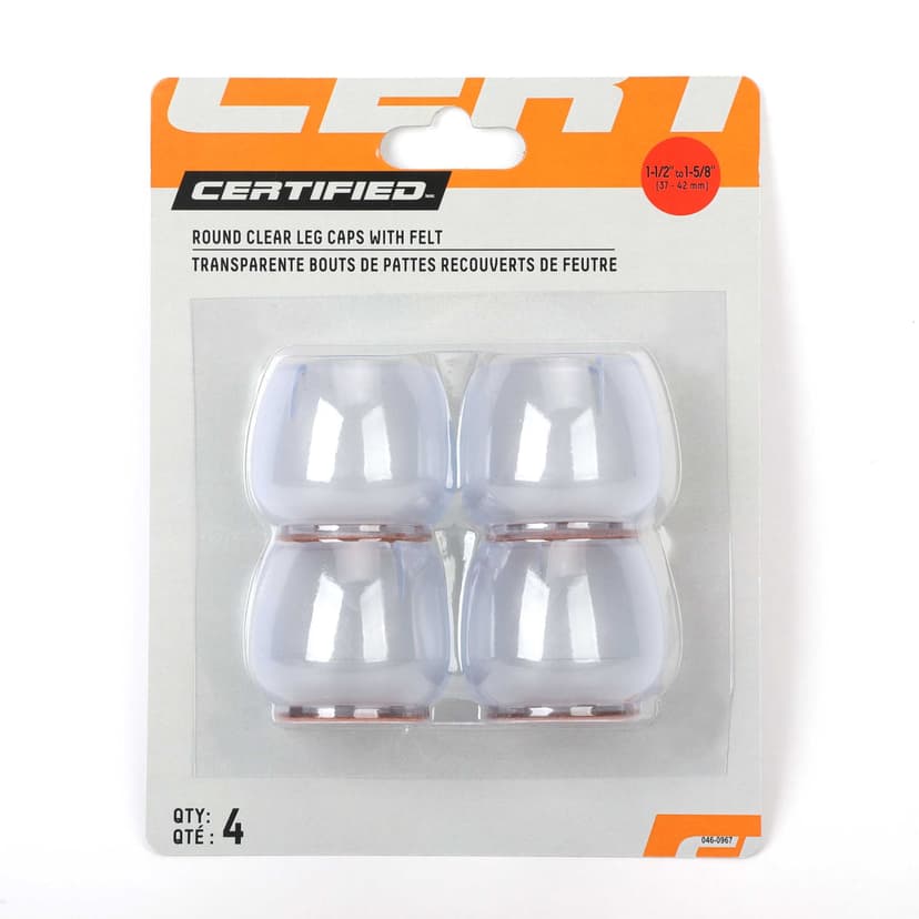 Certified Round 37-42MM Clear Leg Caps with Felt, 4-pk