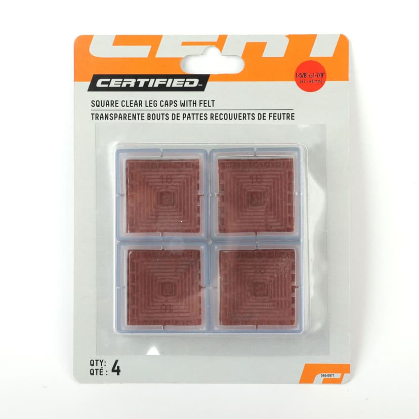 Certified Square 42-48MM Clear Leg Caps with Felt, 4-pk