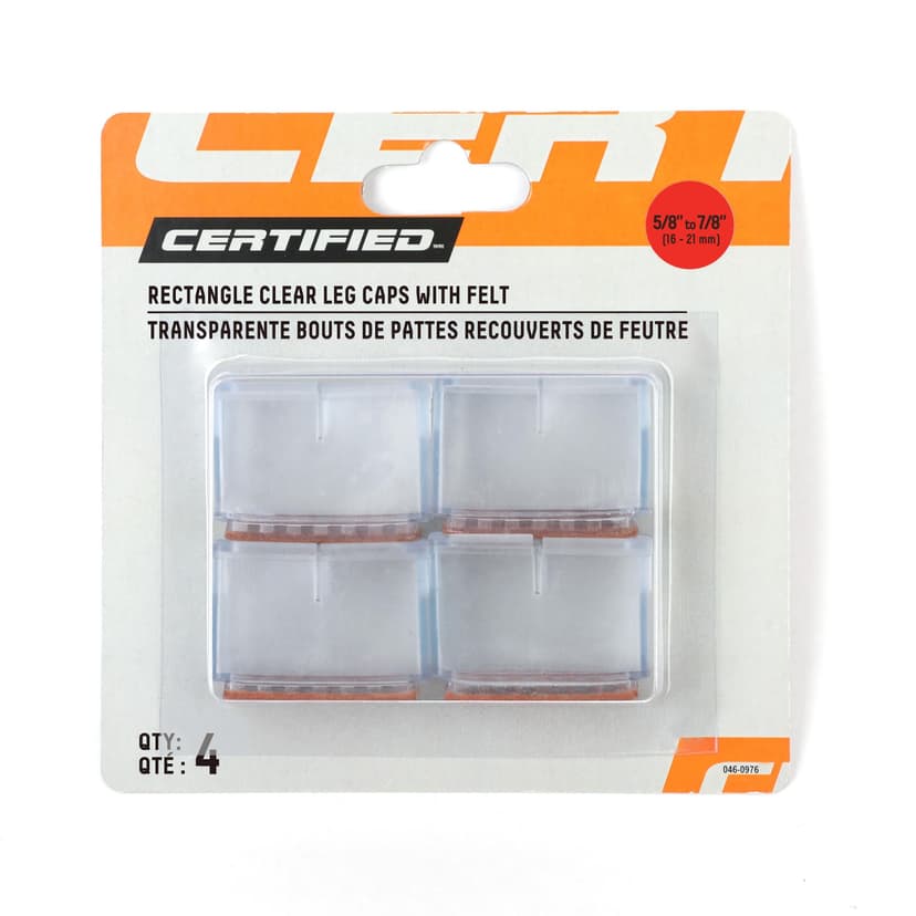 Certified Rectangle 16-21MM Clear Leg Caps with Felt, 4-pk