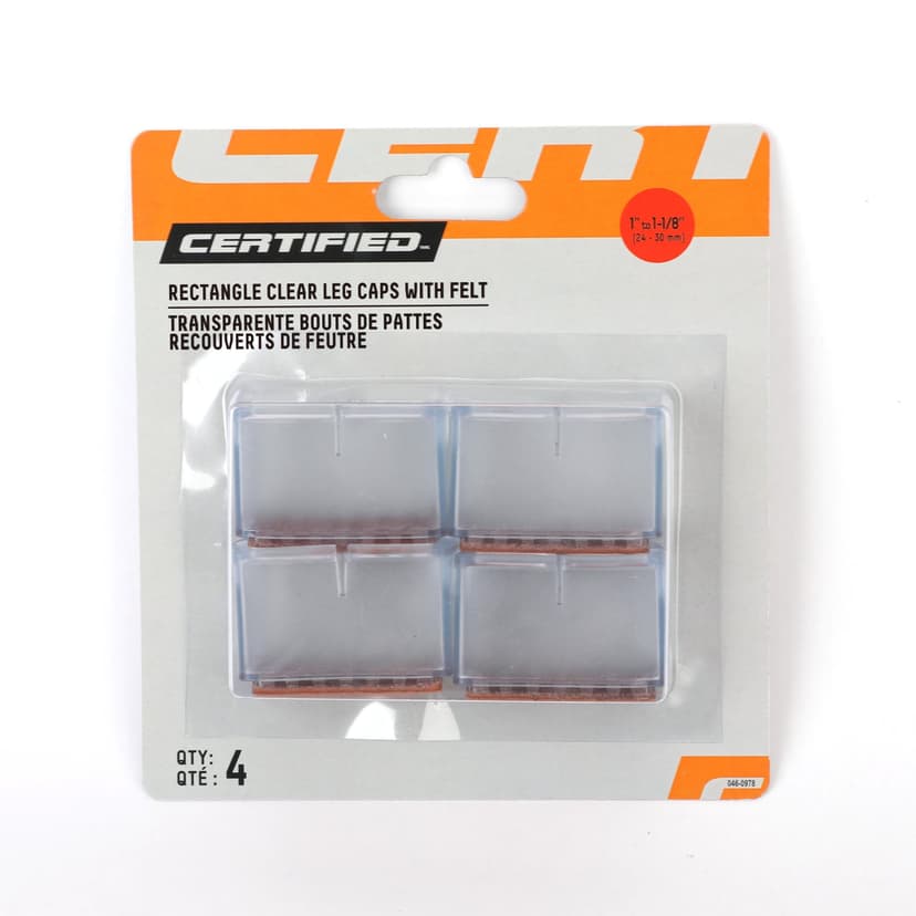 Certified Rectangle 24-30MM Clear Leg Caps with Felt, 4-pk