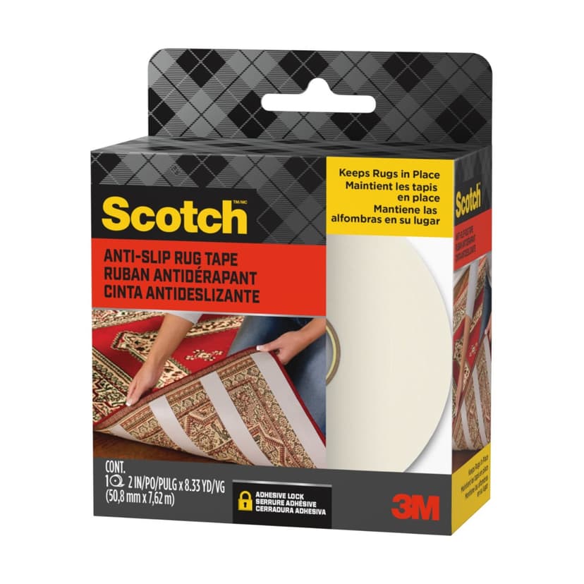 Scotch Anti-Slip Indoor Rug Two-Sided Tape, 2-in x 25-ft