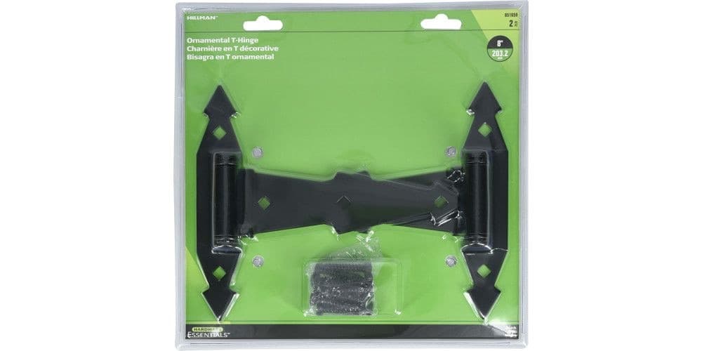 Hillman T-Hinge Ornament, For Narrow Mounting, Removable Pins, Black, 8-in