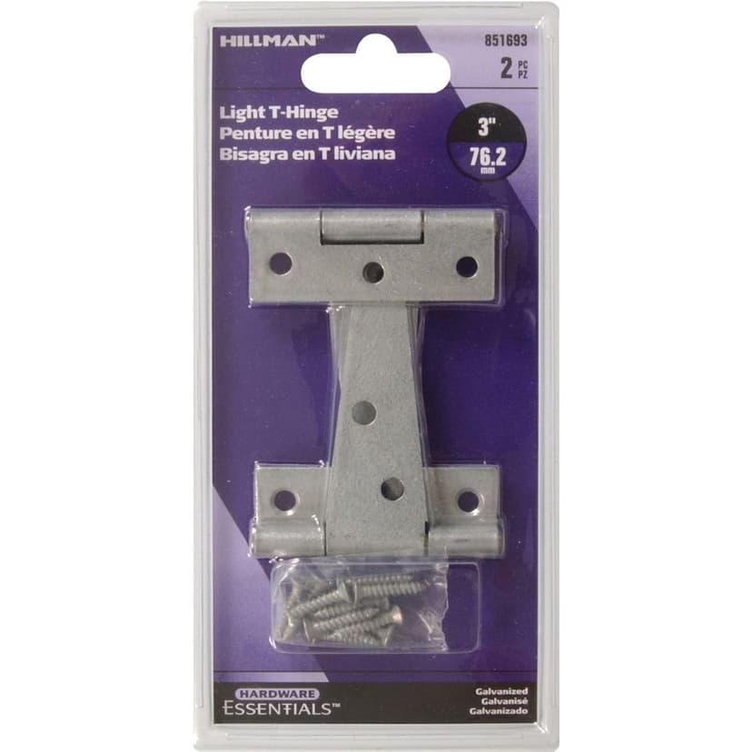 Hillman Galvanized Light Duty T-Hinge, For Narrow Frames, 3-in
