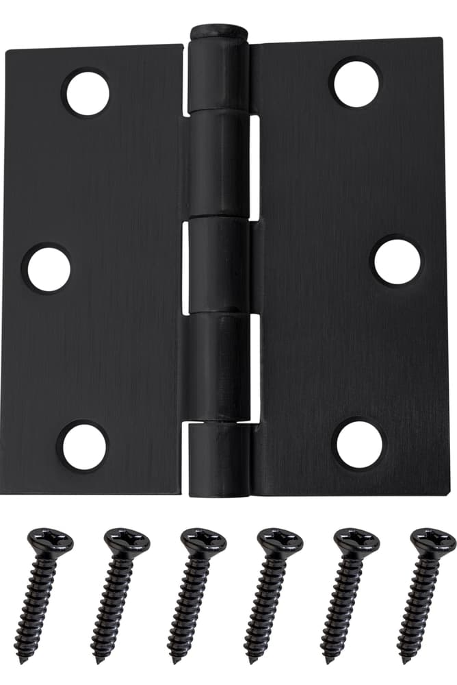 Hillman Residential Square Full Mortise Door Hinge, Screws Included, Black, 3-1/2-in