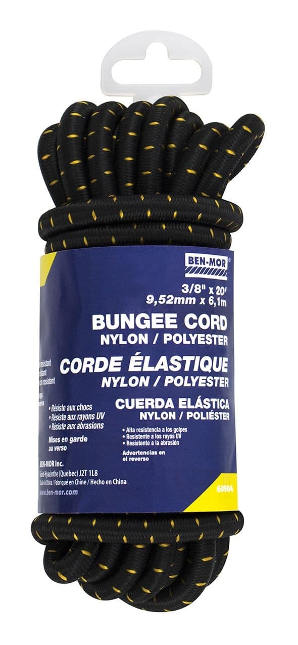 Ben-Mor Multi-Purpose Bungee Cord, Black/Yellow, 3/8-in x 20-ft