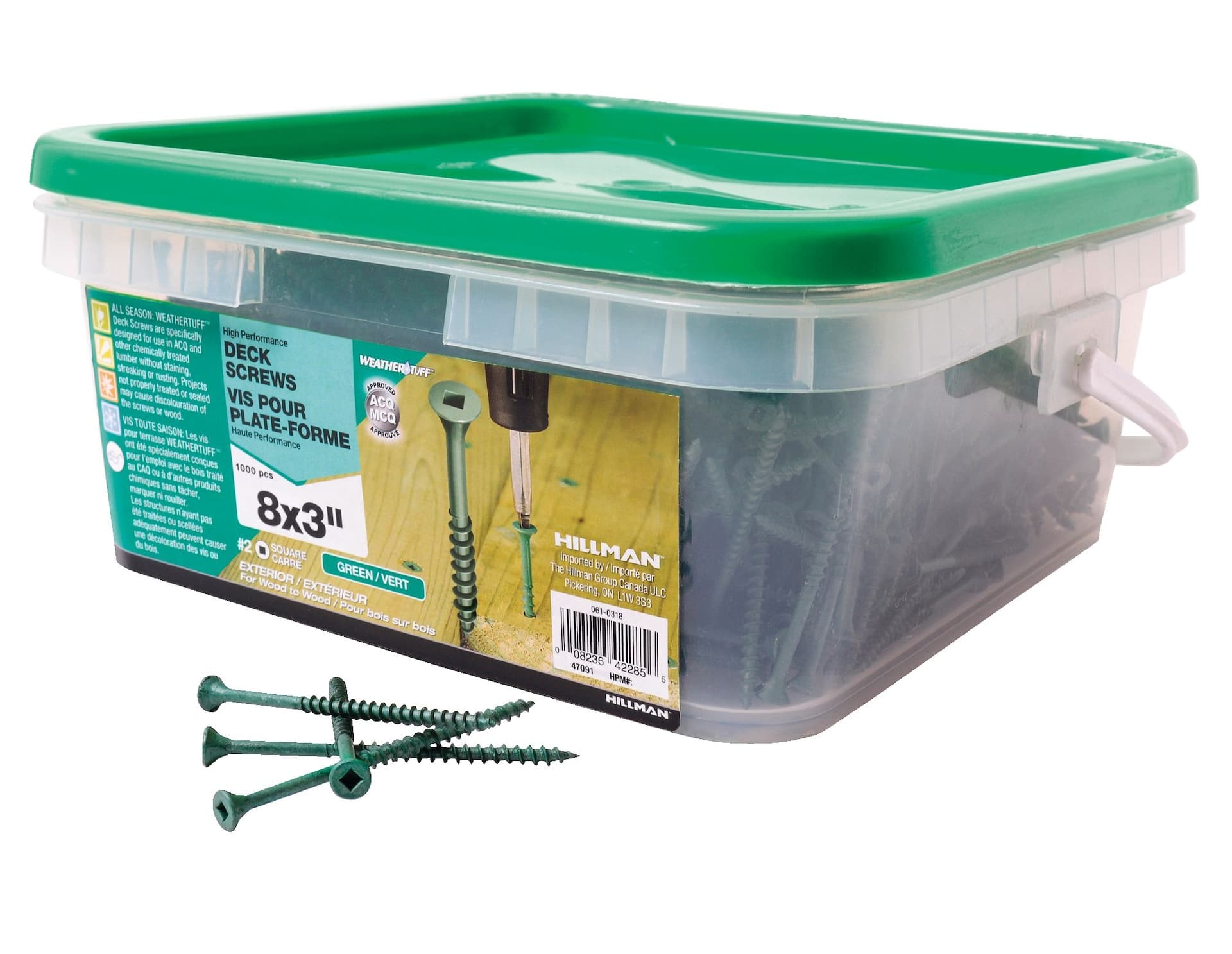 Hillman Pro-fast #8 x 3-in Square Drive Flat Head Premium Deck Screws, Green, 1000-pk