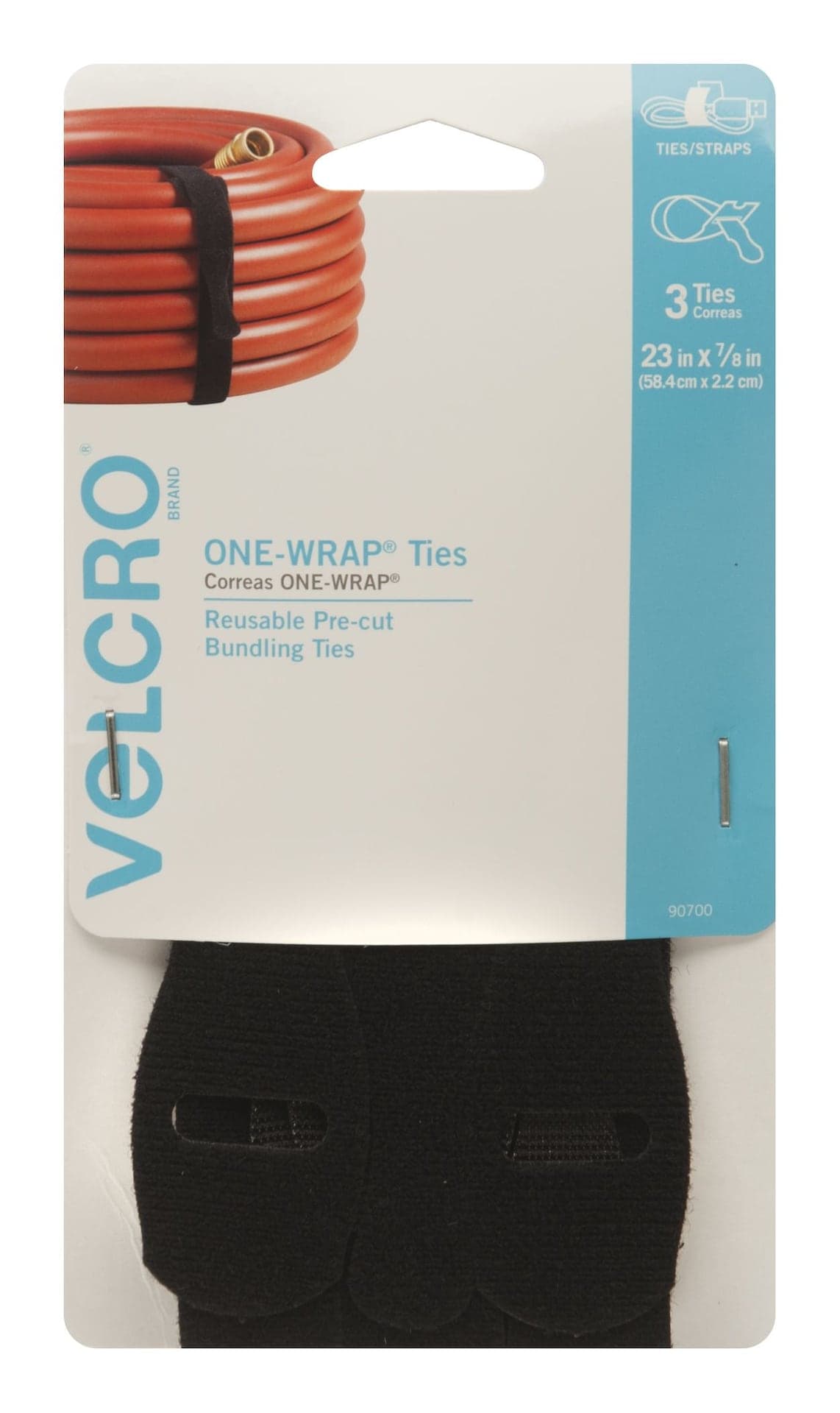 Velcro ONE-WRAP Adjustable Reusable Velcro Hook and Loop Ties, Black, 23 x 7/8-in, 3-pk