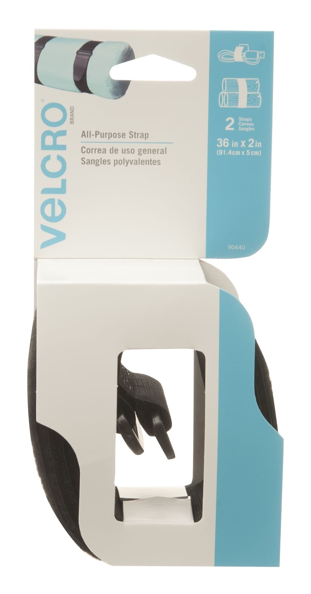 Velcro Adjustable Reusable All-Purpose Nylon Straps with Buckle, Black, 36 x 2-in, 2-pk