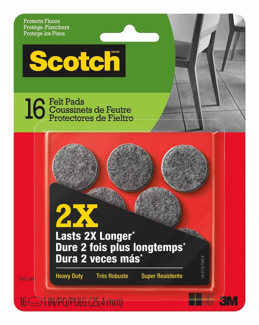 Scotch Heavy Duty Felt Pads, Surface Protection, 1-in, 16-pc