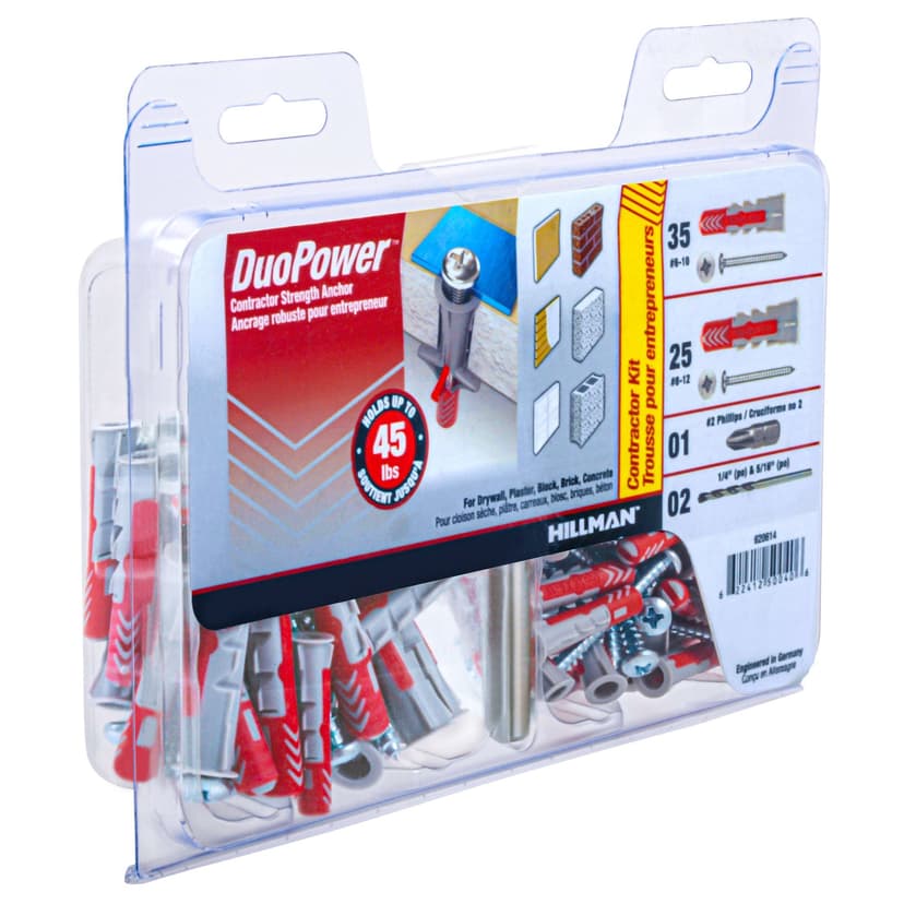 Hillman DuoPower #6-10 & #8-12 Contractor-Strength Anchor Kit, 45-lb Capacity, 60-pc