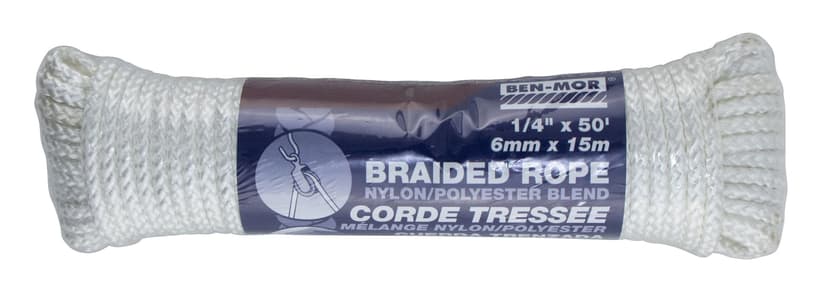 Ben-Mor Nylon Braided Rope, Diamond Braided, 1/4-in x 50-ft