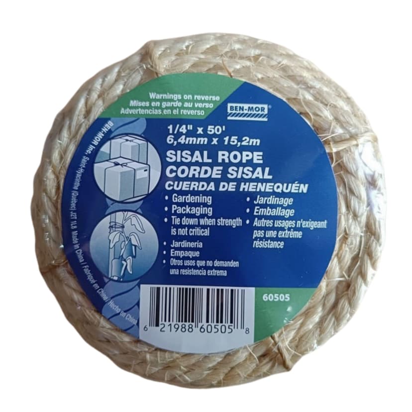 Ben-Mor Sisal Rope, For General Purpose, 1/4-in