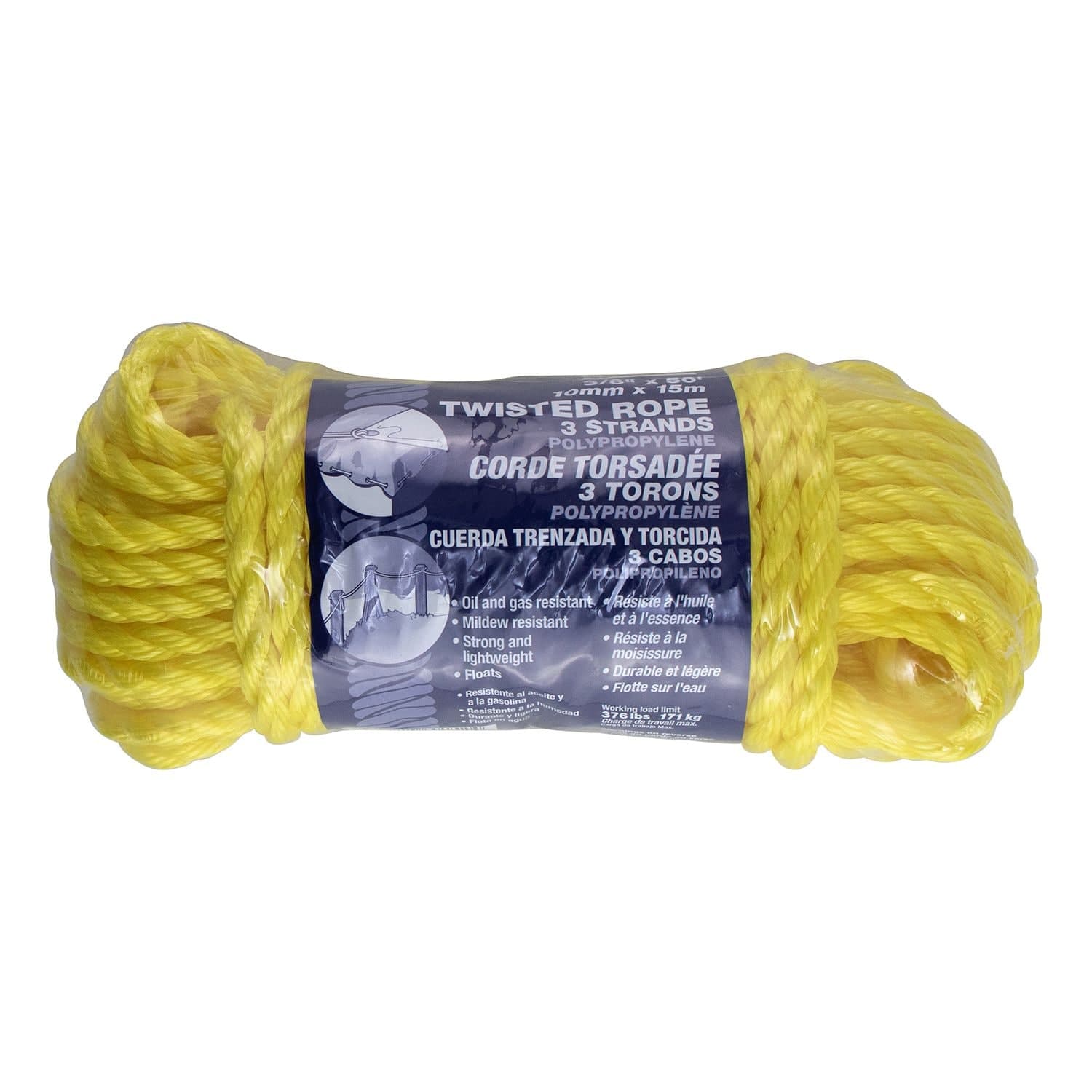 Ben-Mor Polypropylene Twisted Rope, All Purpose, 3/8-in x 50-ft