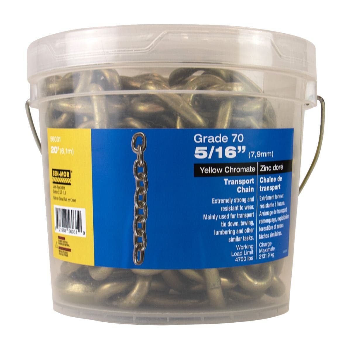 Ben-Mor Grade 70 Transport Chain, Chromate Gold, 5/16-in x 20-ft