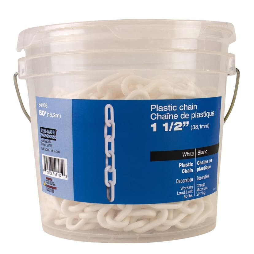 Ben-Mor Light Duty Plastic Chain, #6 White, 1-1/2-in x 50-ft