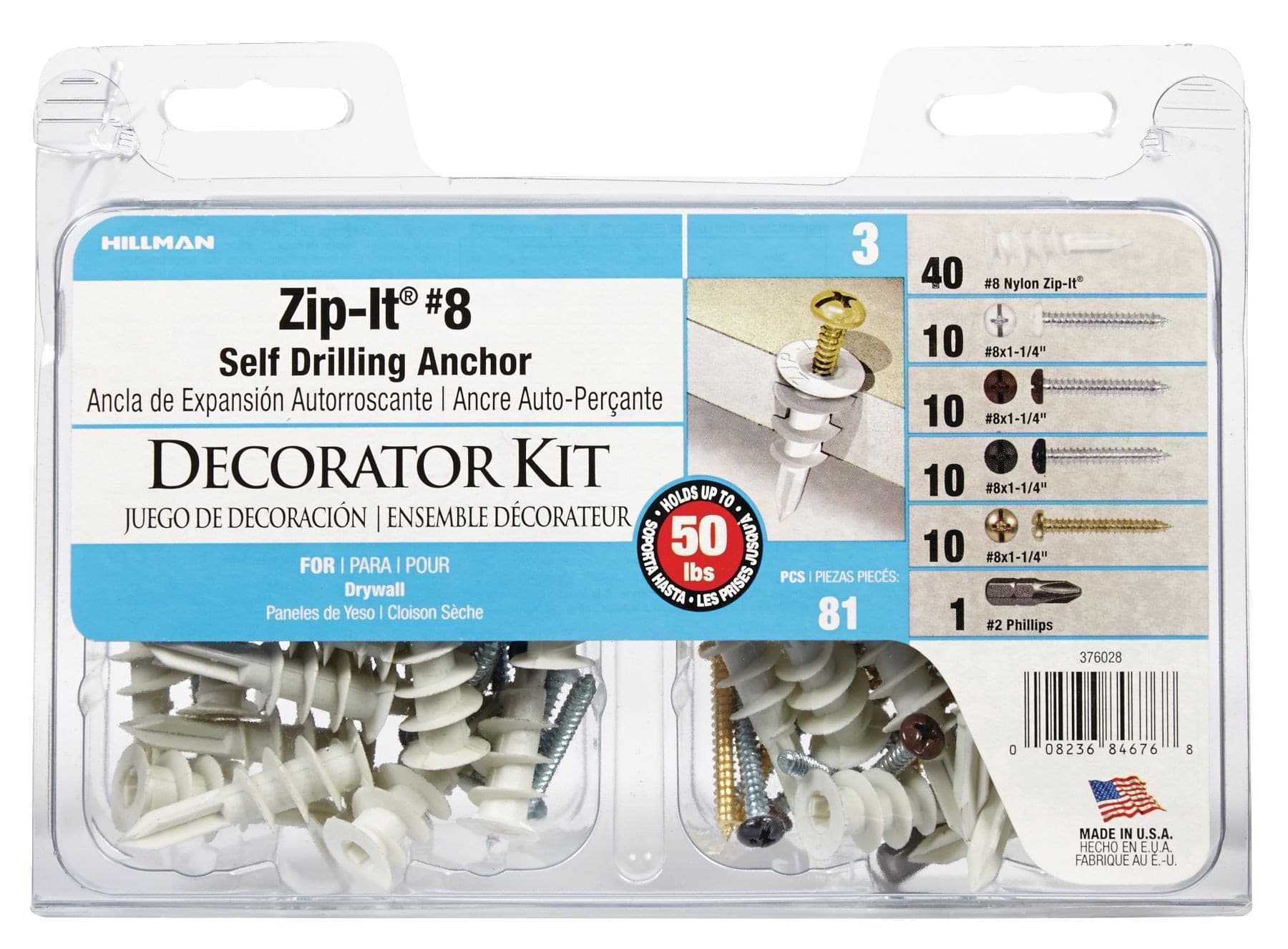 Hillman Zip-It Light Duty #8 Value Kit, Pre-Drilling Required, 101-pk