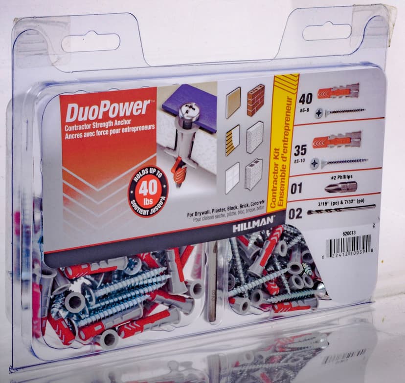 Hillman DuoPower Contractor Strength Anchor Kit, Screw Bit, Drill Bit, 75-pk