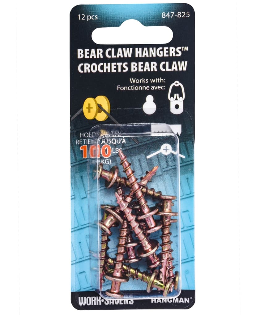 Hangman Bear Claw Hangers, No Pilot Hole Required, For Indoor, Gold, 1-pk