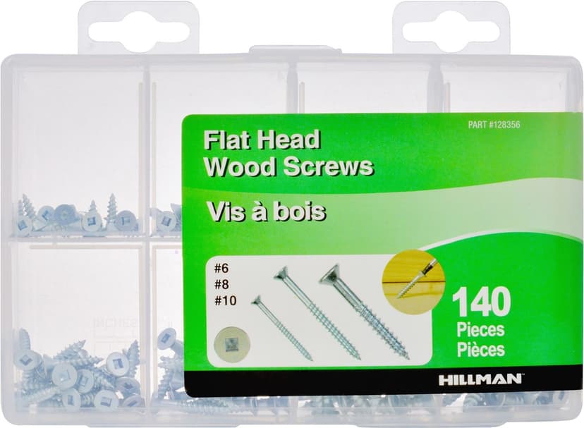 Hillman #6, #8 & #10 Flat Head Wood Screws Kit, 140-pk