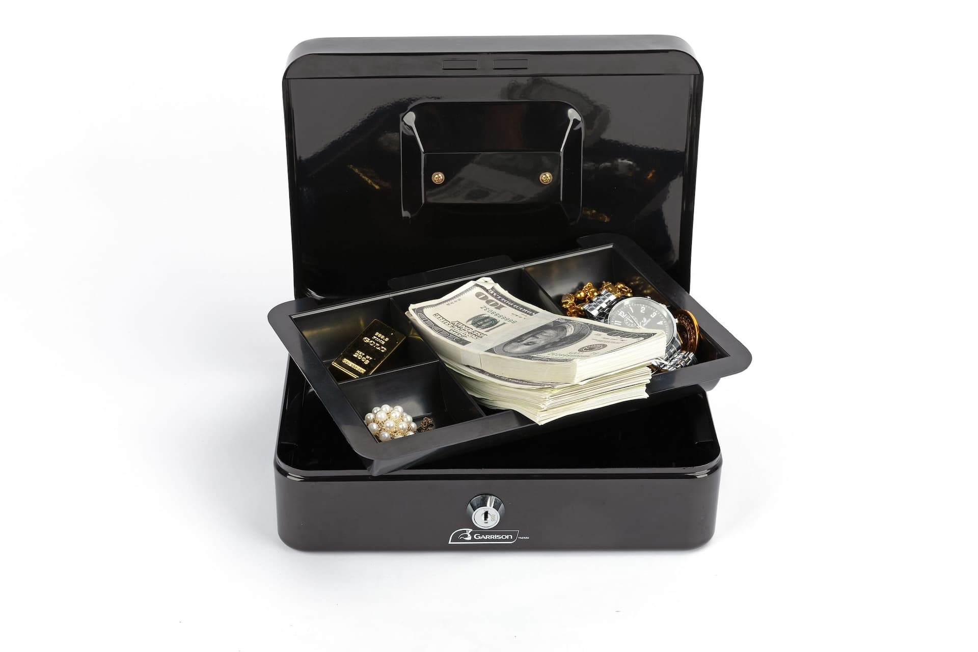 Garrison Heavy-Duty Steel Cash Box With Carrying Handle, Includes two keys, Black