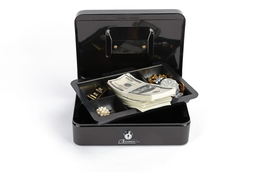 Garrison Heavy-Duty Steel Cash Box With Carrying Handle, Includes two keys, Black
