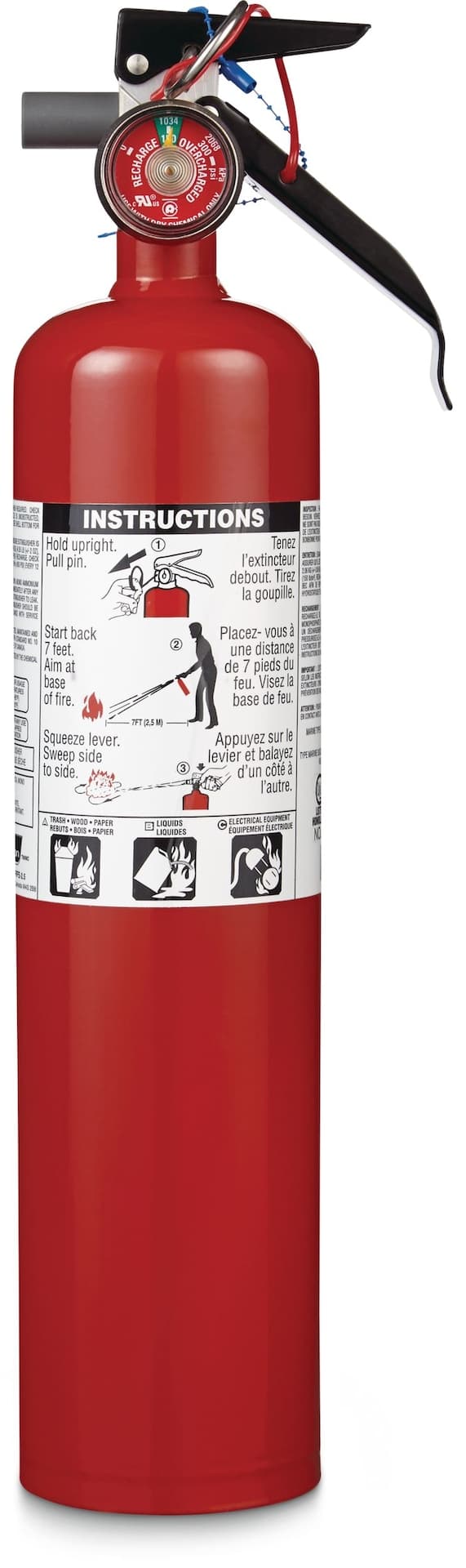 Garrison 1A10BC Heavy-Duty Rechargeable Fire Extinguisher With Wall Mounting Brackets, 2.5-lb, Red