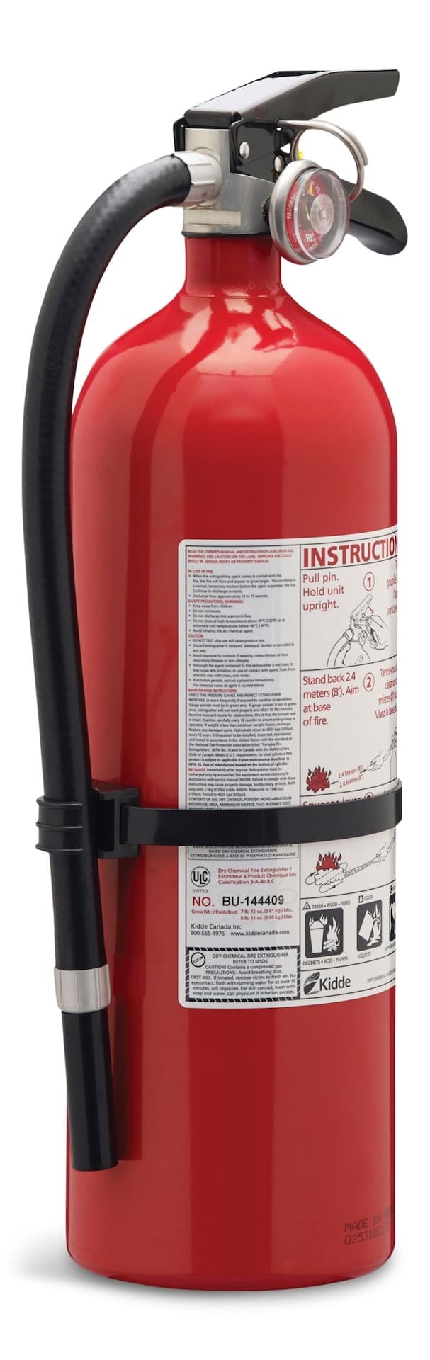 Kidde Pro Series 3A40BC Home/Office Rechargeable Fire Extinguisher With Wall Mounting Brackets, 5.5-lb, Red