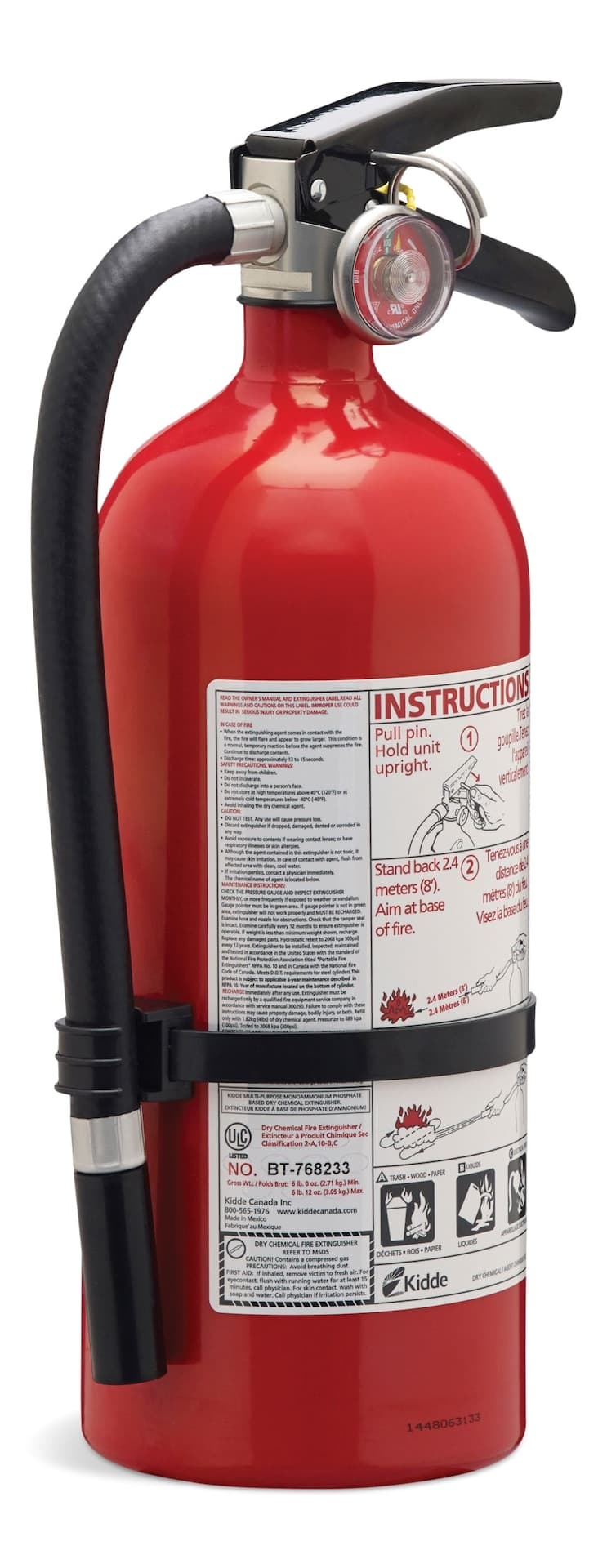 Kidde Pro Series 2A10BC Multi-Purpose Rechargeable Fire Extinguisher With Wall Mounting Brackets, 4-lb, Red