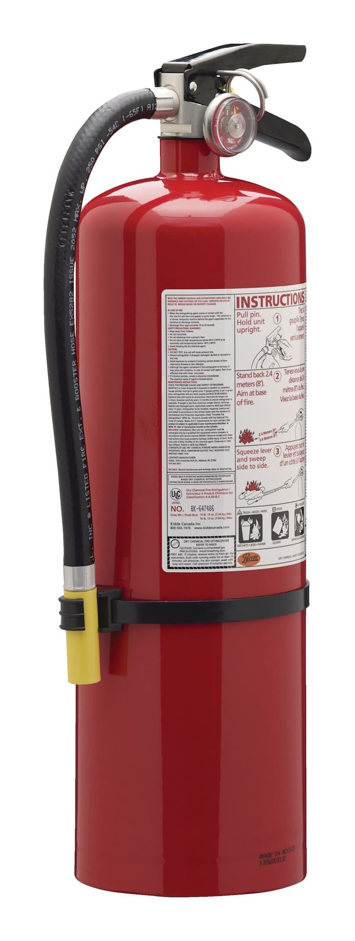 Kidde PRO 4A60BC Consumer Rechargeable Fire Extinguisher with Wall Mounting Brackets, 10-lb, Red