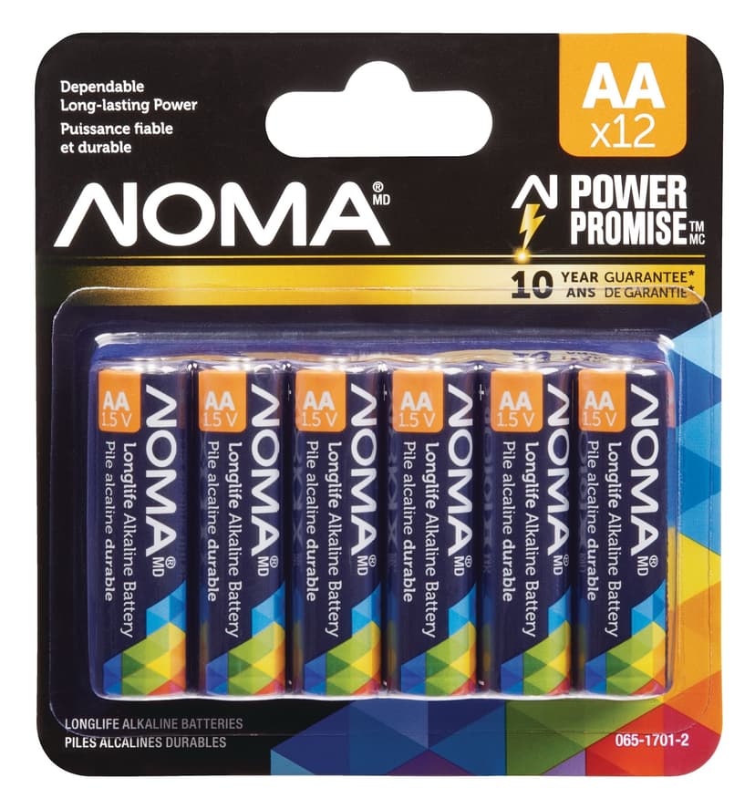NOMA 12-pk AA Alkaline Batteries, Long Lasting, All Purpose