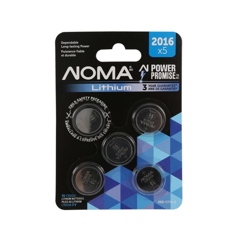 NOMA CR2016 3V / 3 Volt Lithium Coin Cell Batteries, Long Lasting, 5-pk