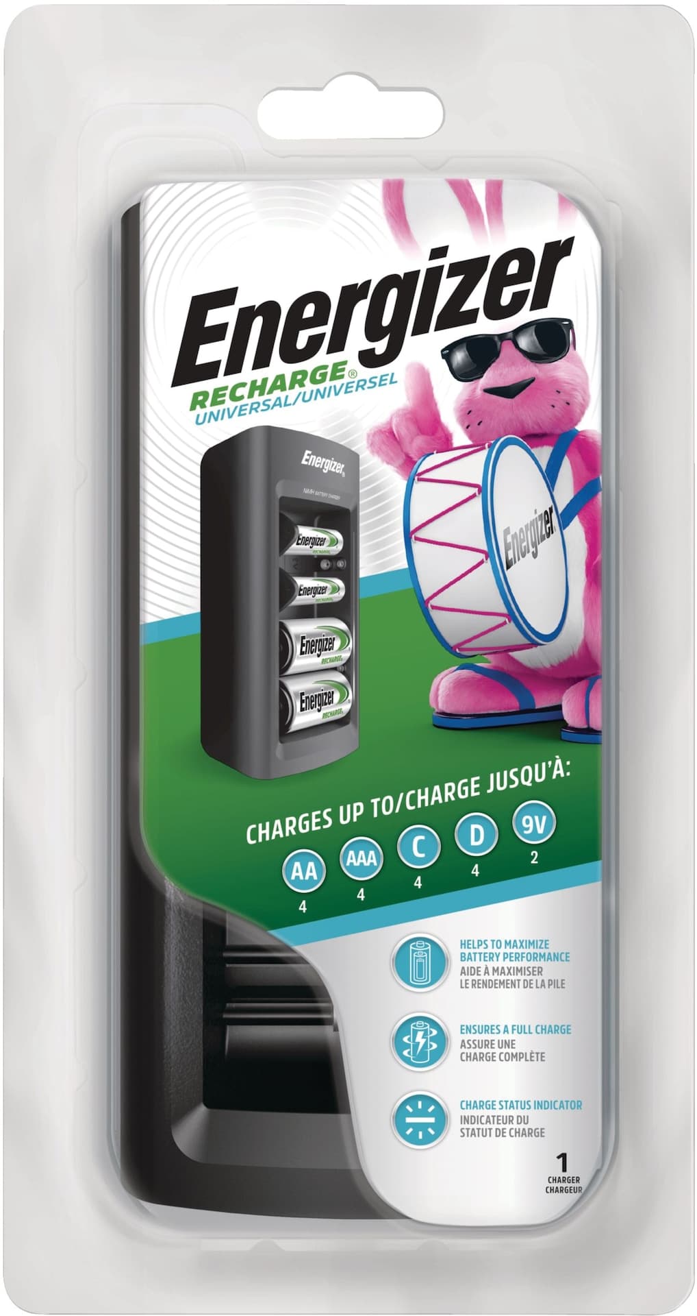 Energizer CHFC Universal Battery Charger For NiMH Rechargeable Batteries, AA/AAA/C/D/9V