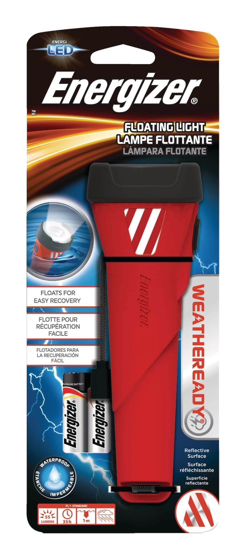 Energizer Weather Ready Waterproof Floating LED Flashlight, Batteries Included