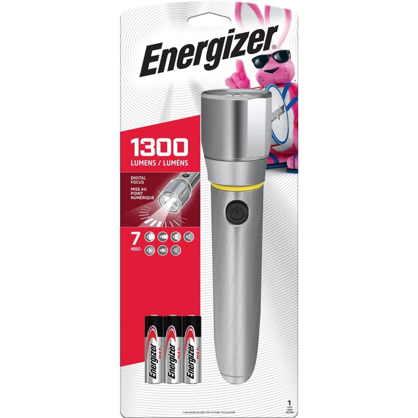 Energizer HD Vision 1300 Lumens LED Handheld Flashlight, Batteries Included, Metallic