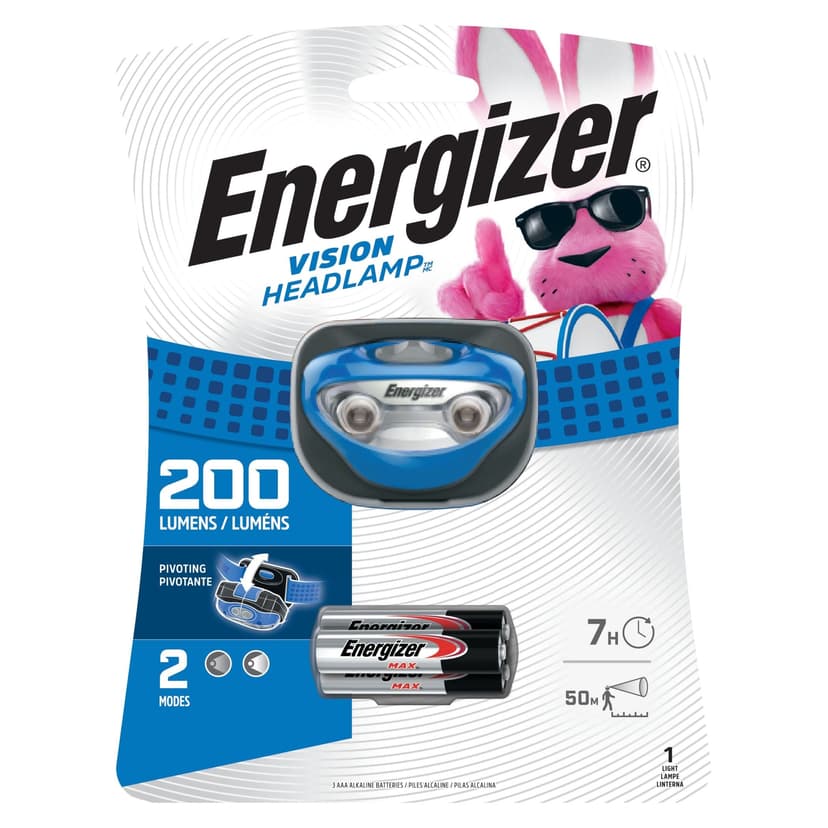 Energizer Vision 200 Lumens Durable and Washable LED Headlight/Headlamp, Batteries Included