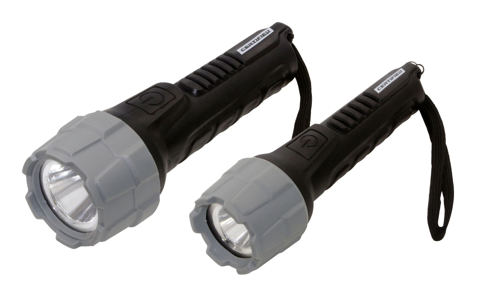 Certified 120 Lumens Waterproof Rubberized Handheld Flashlights, Batteries Included, Black, 2-pk