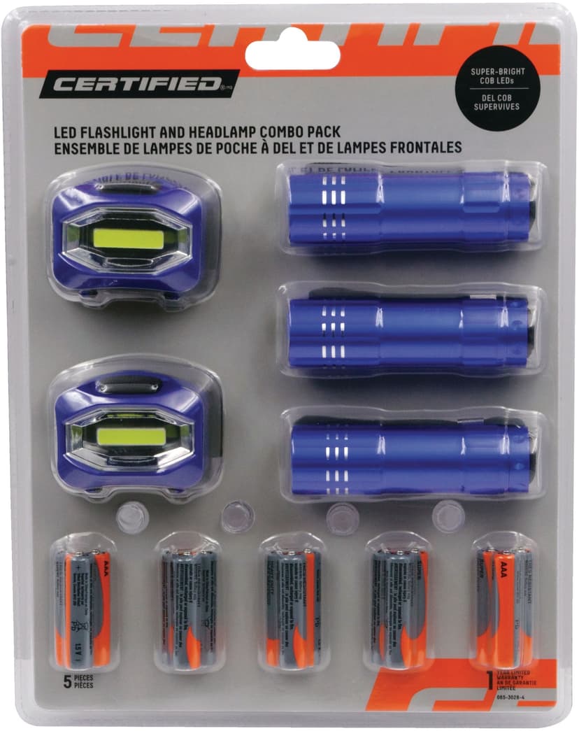 Certified Metal Pocket Flashlights and Headlights/Headlamps, Batteries Included, 5-pk