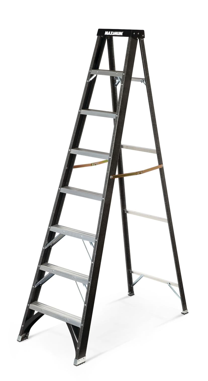MAXIMUM Grade 1 Fibreglass Heavy-Duty Industrial Step Ladder, 250-lb, 8-ft